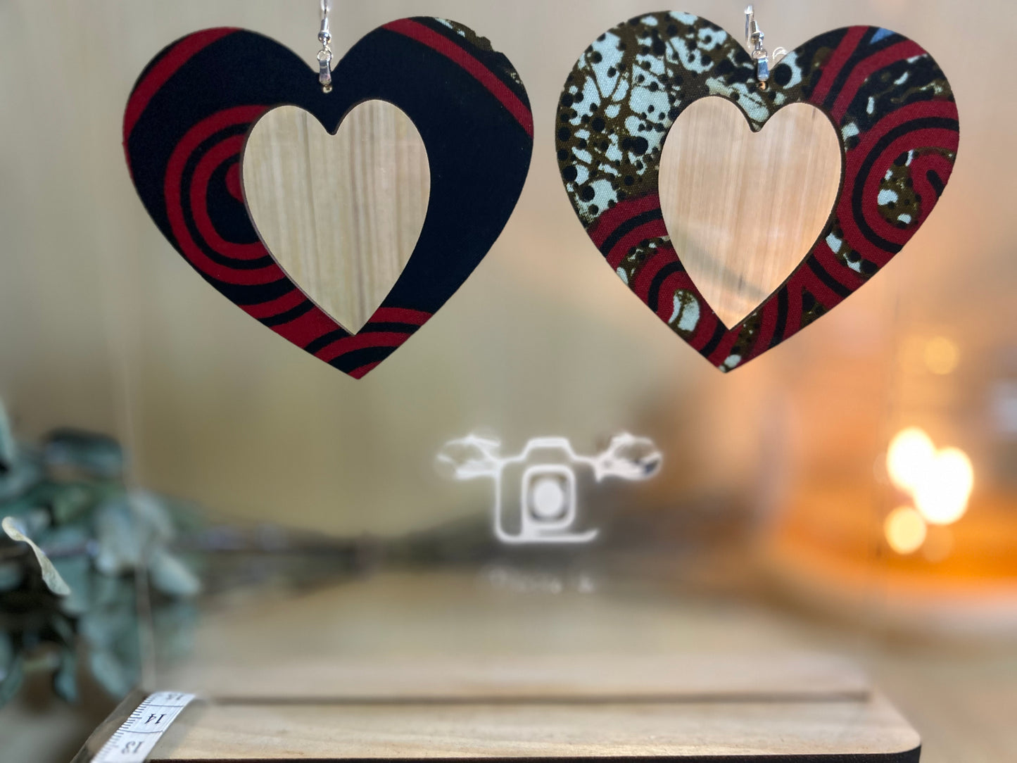 COLOR-422 Large Size Lightweight Wooden Heart Design Earrings Hypoallergenic Statement Piece (Approximately 80mm)