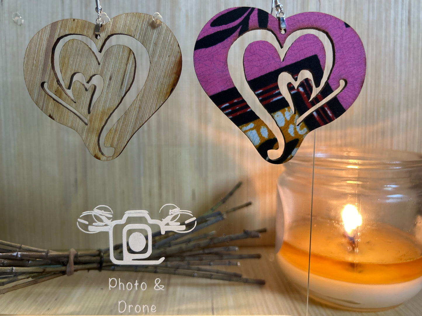COLOR-89 Large Size Lightweight Wooden Heart Design Earrings Hypoallergenic Statement Piece (Approximately 80mm)