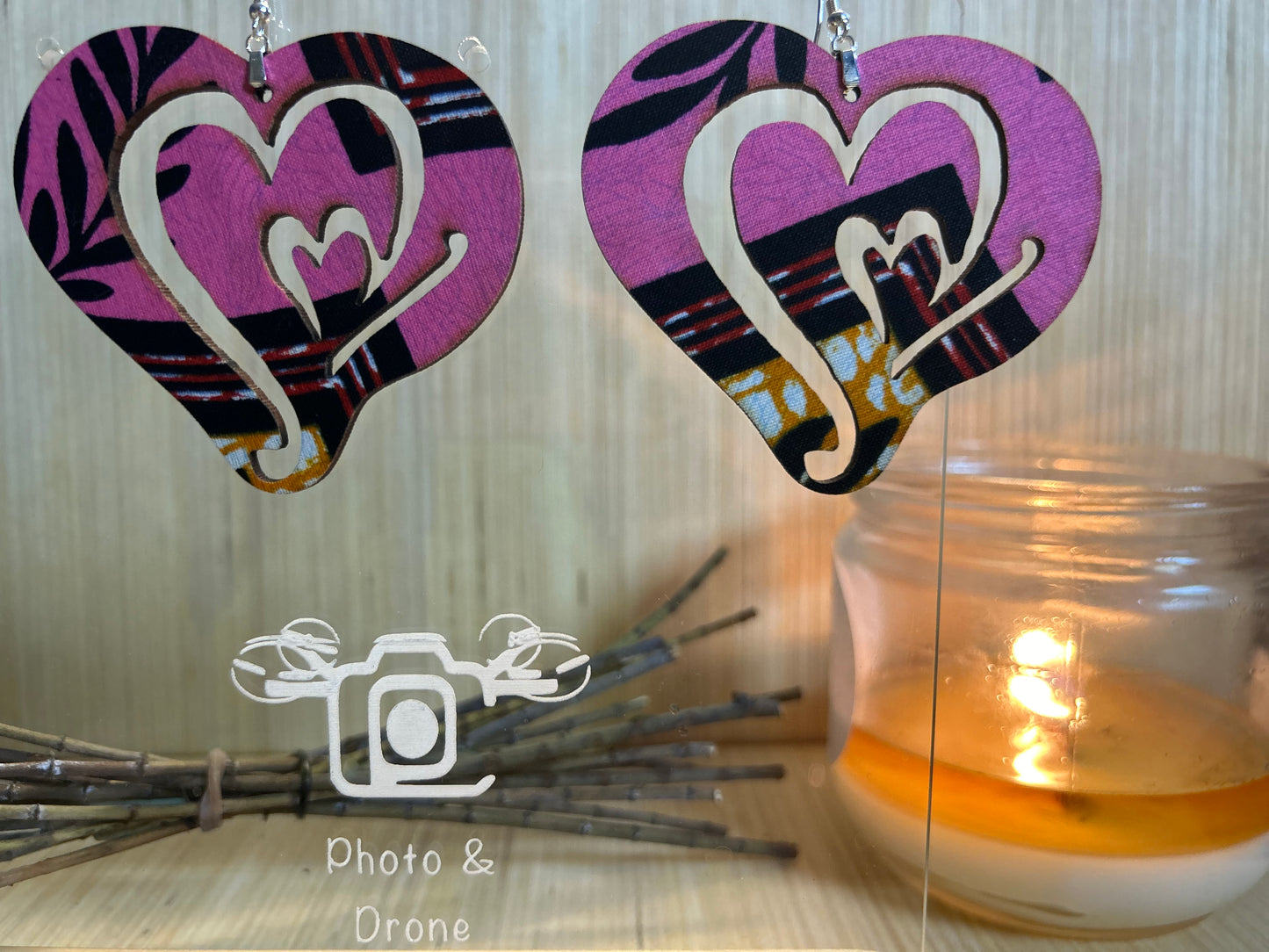 COLOR-89 Large Size Lightweight Wooden Heart Design Earrings Hypoallergenic Statement Piece (Approximately 80mm)
