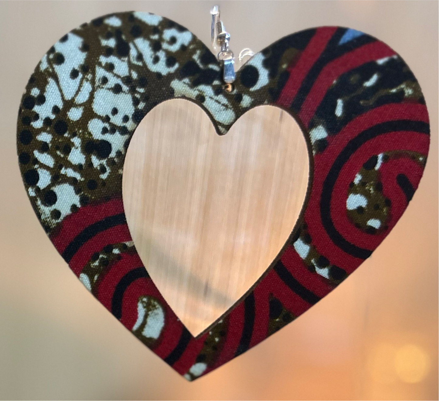 COLOR-422 Large Size Lightweight Wooden Heart Design Earrings Hypoallergenic Statement Piece (Approximately 80mm)