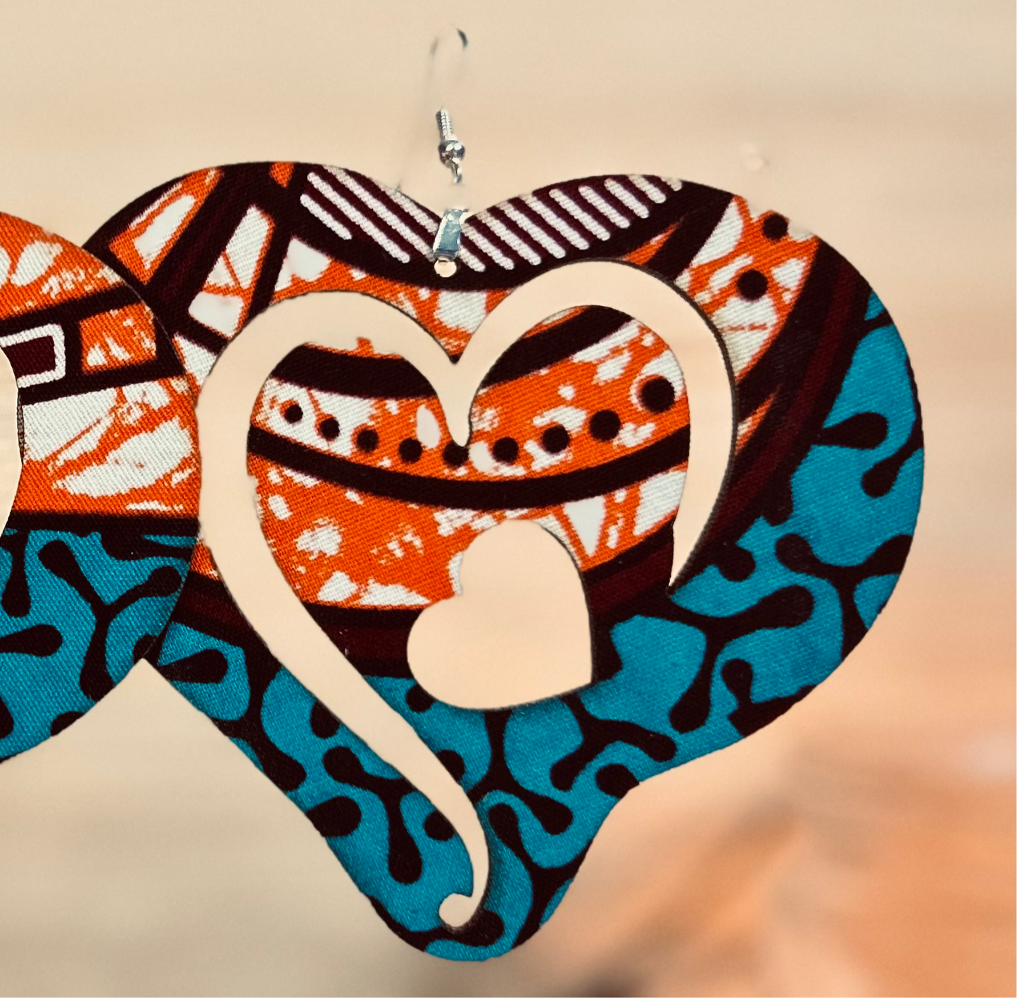 COLOR-205 Large Size Lightweight Wooden Heart Design Earrings Hypoallergenic Statement Piece (Approximately 80mm)