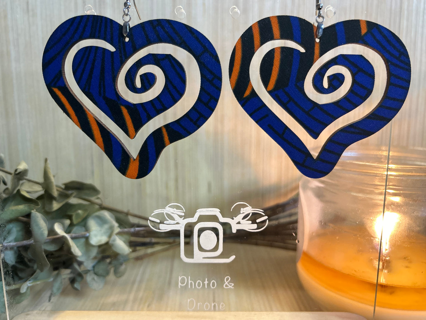 COLOR-423 Large Size Lightweight Wooden Heart Design Earrings Hypoallergenic Statement Piece (Approximately 80mm)