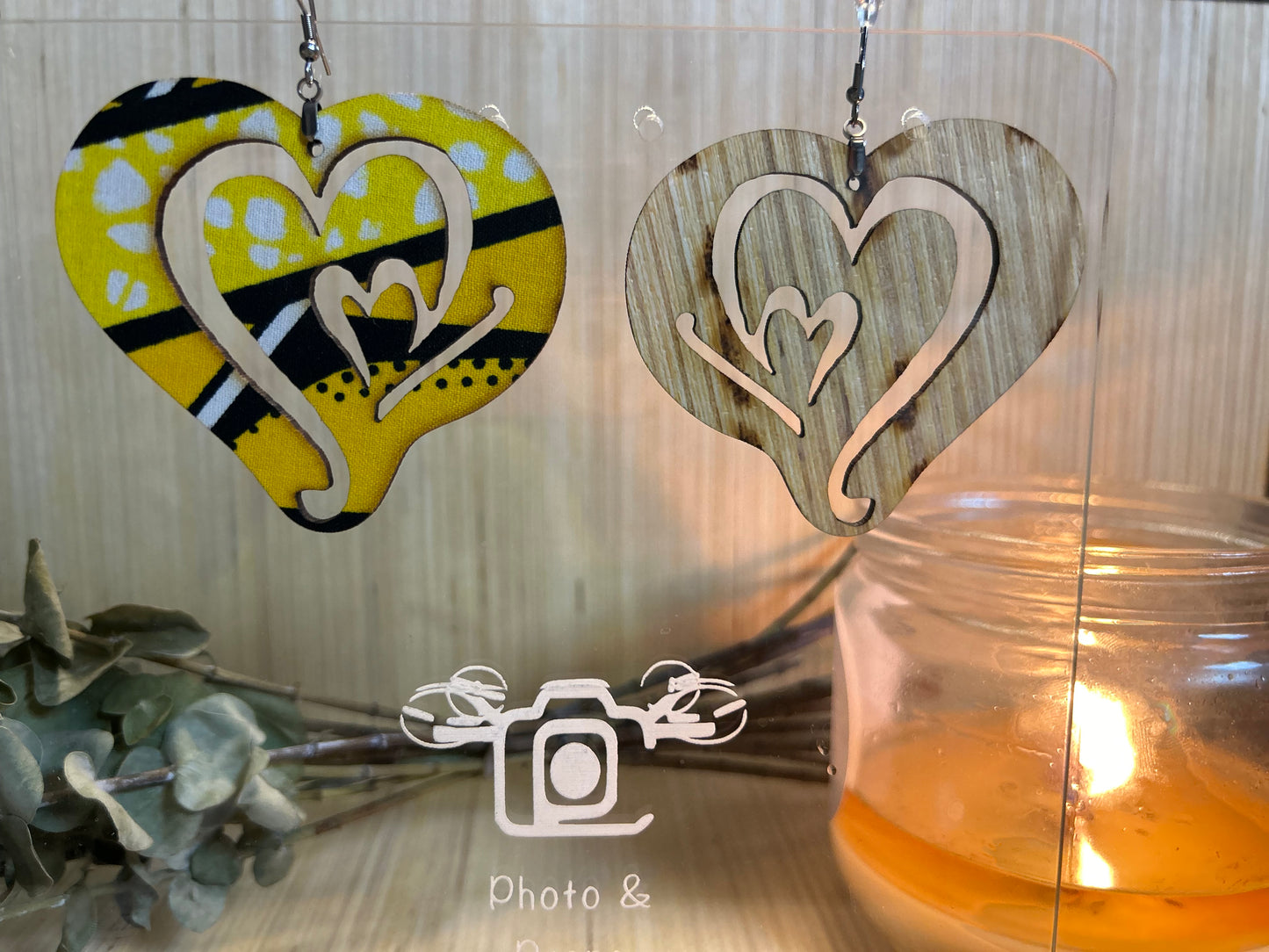 COLOR-91 Large Size Lightweight Wooden Heart Design Earrings Hypoallergenic Statement Piece (Approximately 80mm)