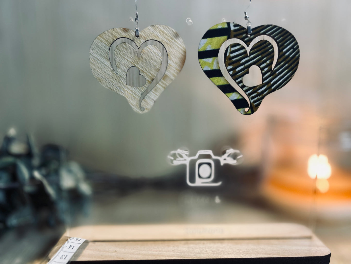 COLOR-249 Large Size Lightweight Wooden Heart Design Earrings Hypoallergenic Statement Piece (Approximately 80mm)