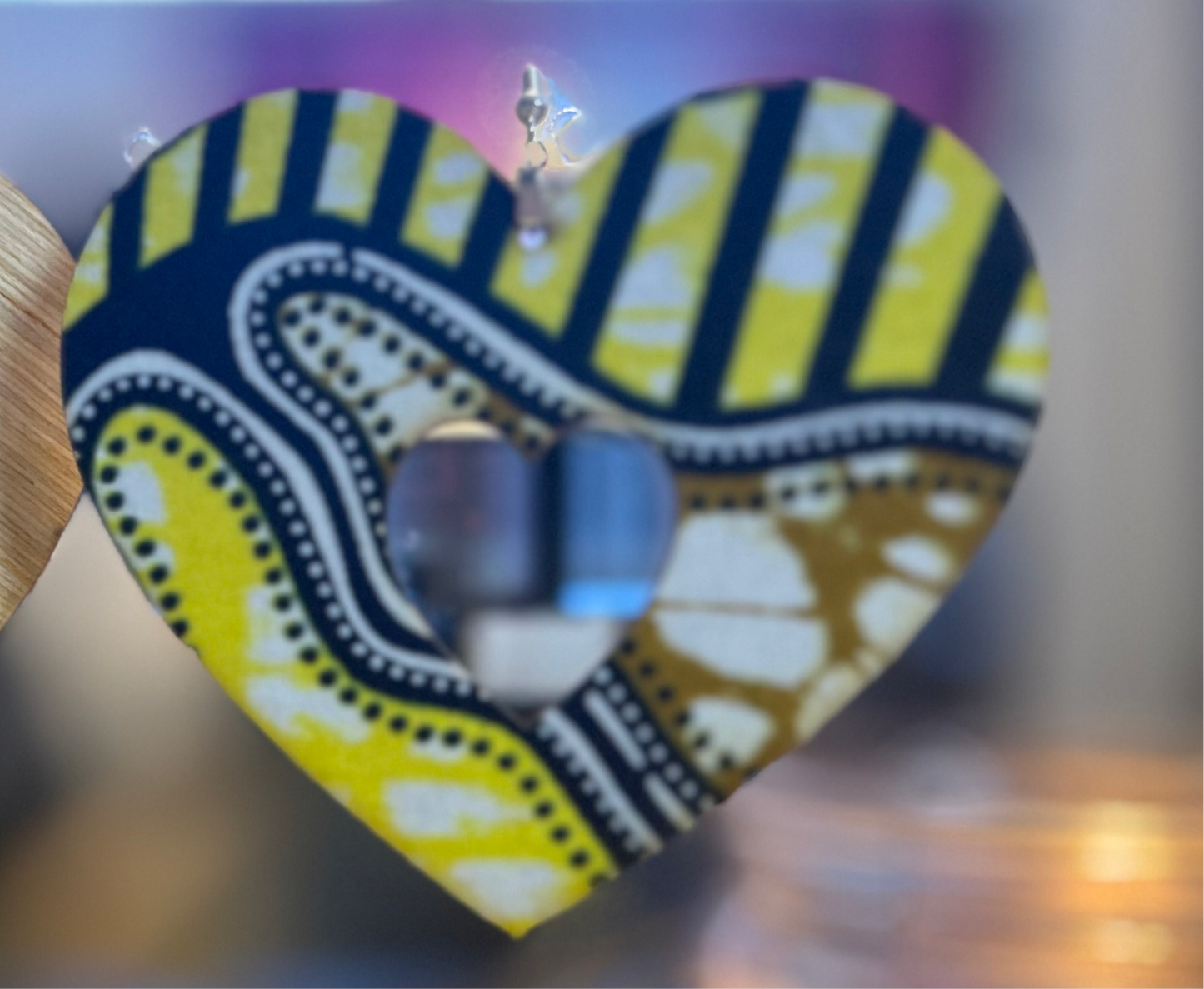 COLOR-225 Large Size Lightweight Wooden Heart Design Earrings Hypoallergenic Statement Piece (Approximately 80mm)