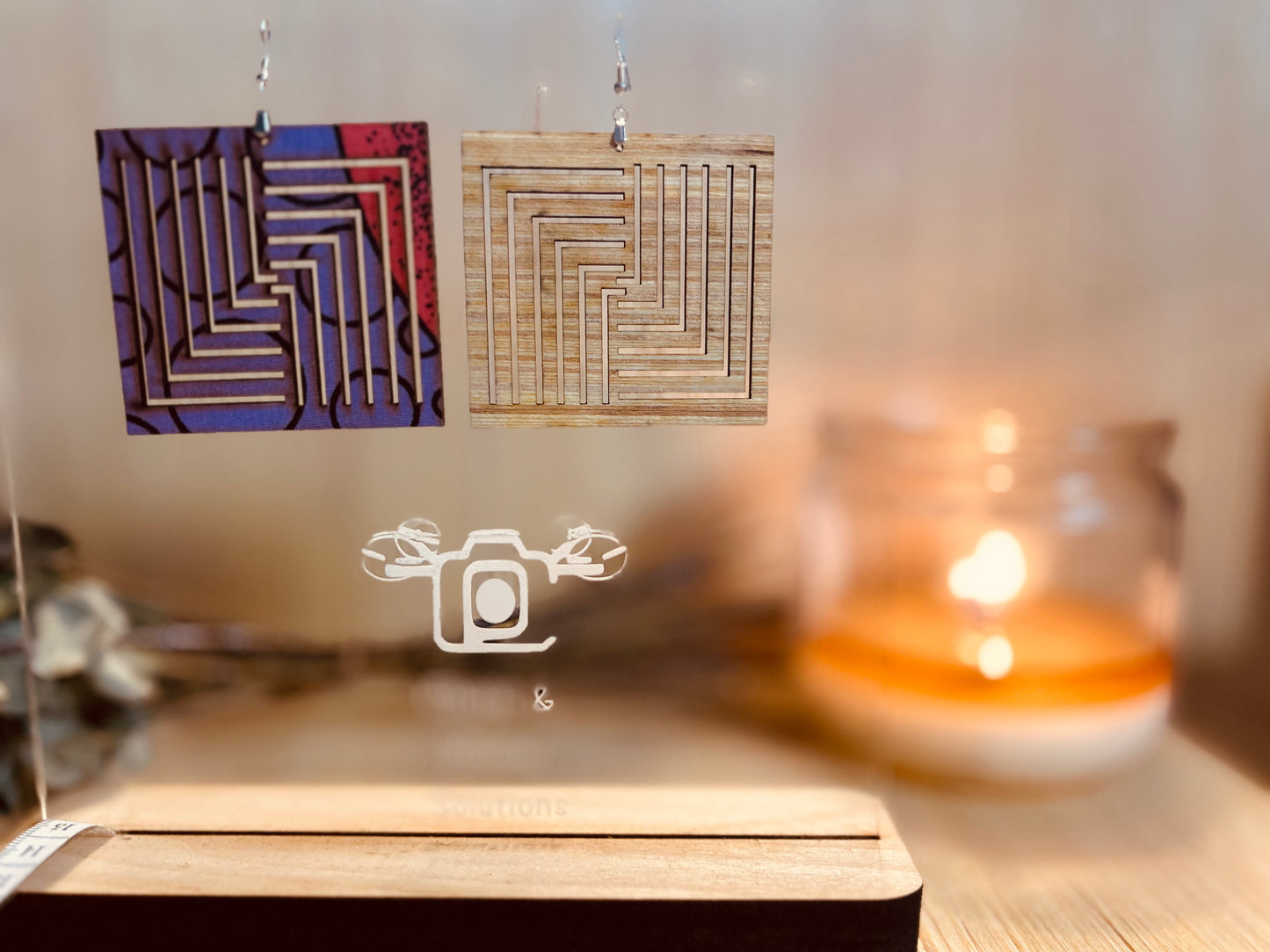 COLOR-411 Large Size Lightweight Wooden Sun Design Earrings Hypoallergenic Statement Piece (Approximately 90mm)