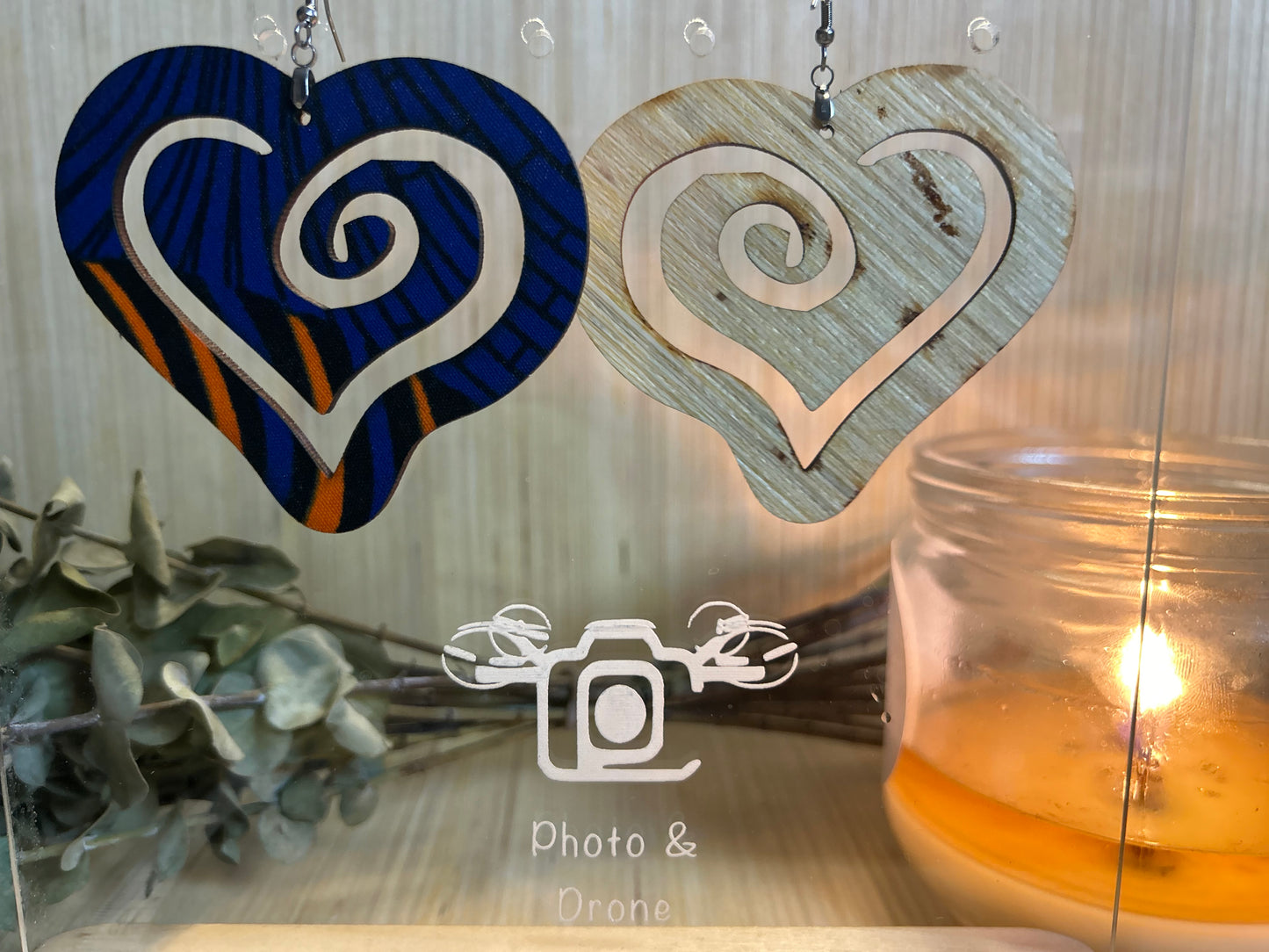 COLOR-423 Large Size Lightweight Wooden Heart Design Earrings Hypoallergenic Statement Piece (Approximately 80mm)