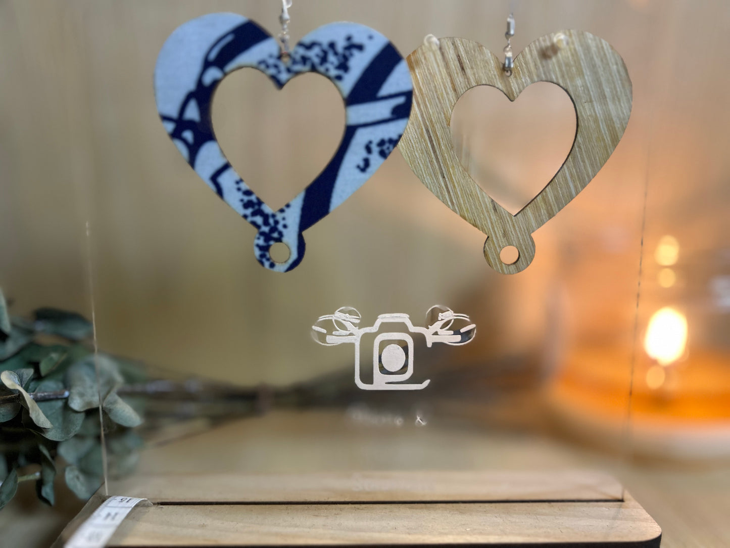 COLOR-421 Large Size Lightweight Wooden Heart Design Earrings Hypoallergenic Statement Piece (Approximately 80mm)