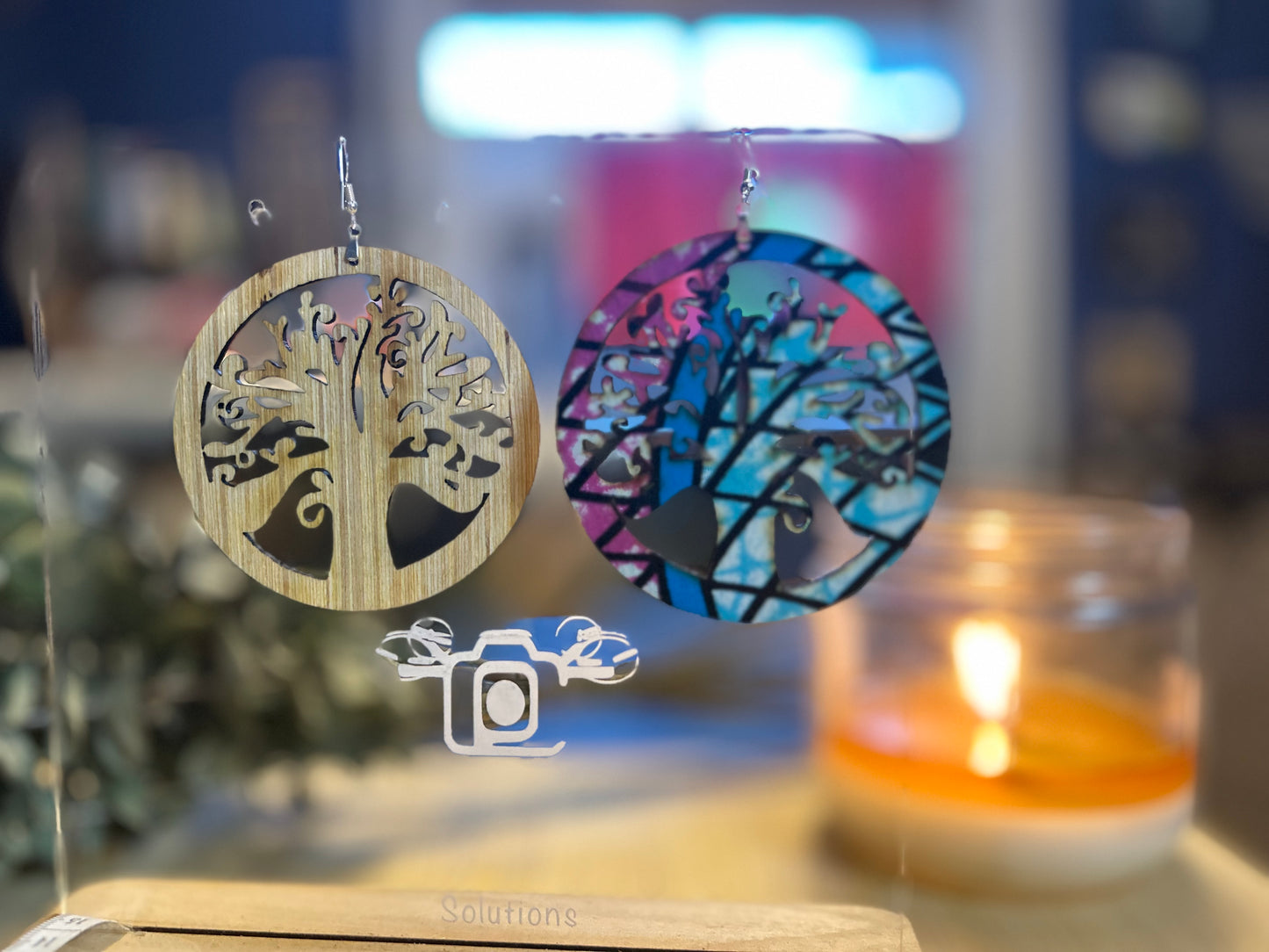 COLOR-401 Large Size Lightweight Wooden Tree Design Earrings Hypoallergenic Statement Piece (Approximately 80mm)