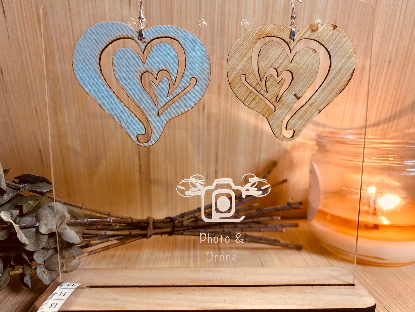 COLOR-420 Large Size Lightweight Wooden Heart Design Earrings Hypoallergenic Statement Piece (Approximately 80mm)