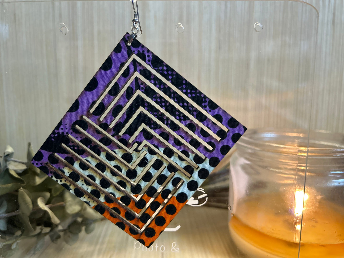 COLOR-84 Large Size Lightweight Wooden Sun Design Earrings Hypoallergenic Statement Piece (Approximately 90mm)