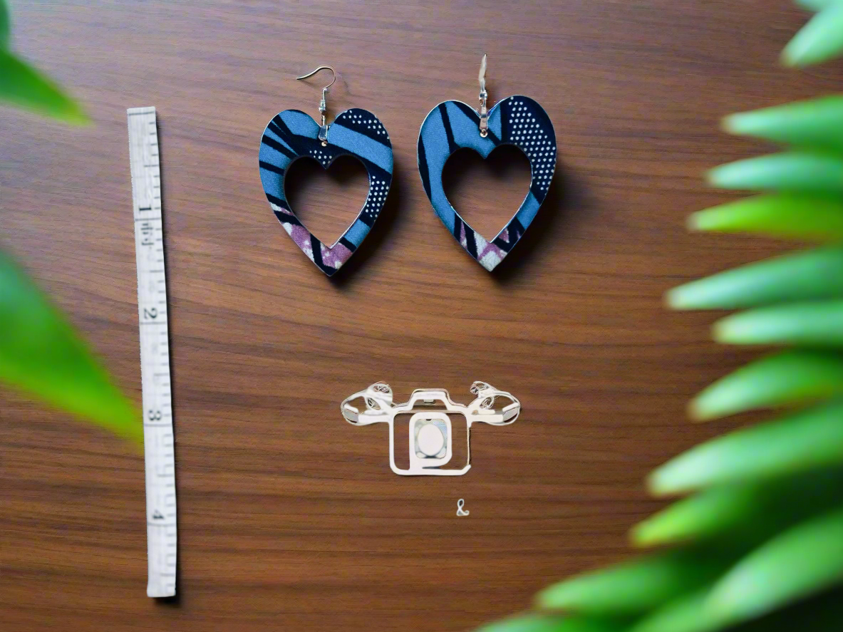 COLOR-252 Small Lightweight Wooden Heart Design Earrings Hypoallergenic (Approximately 30mm)