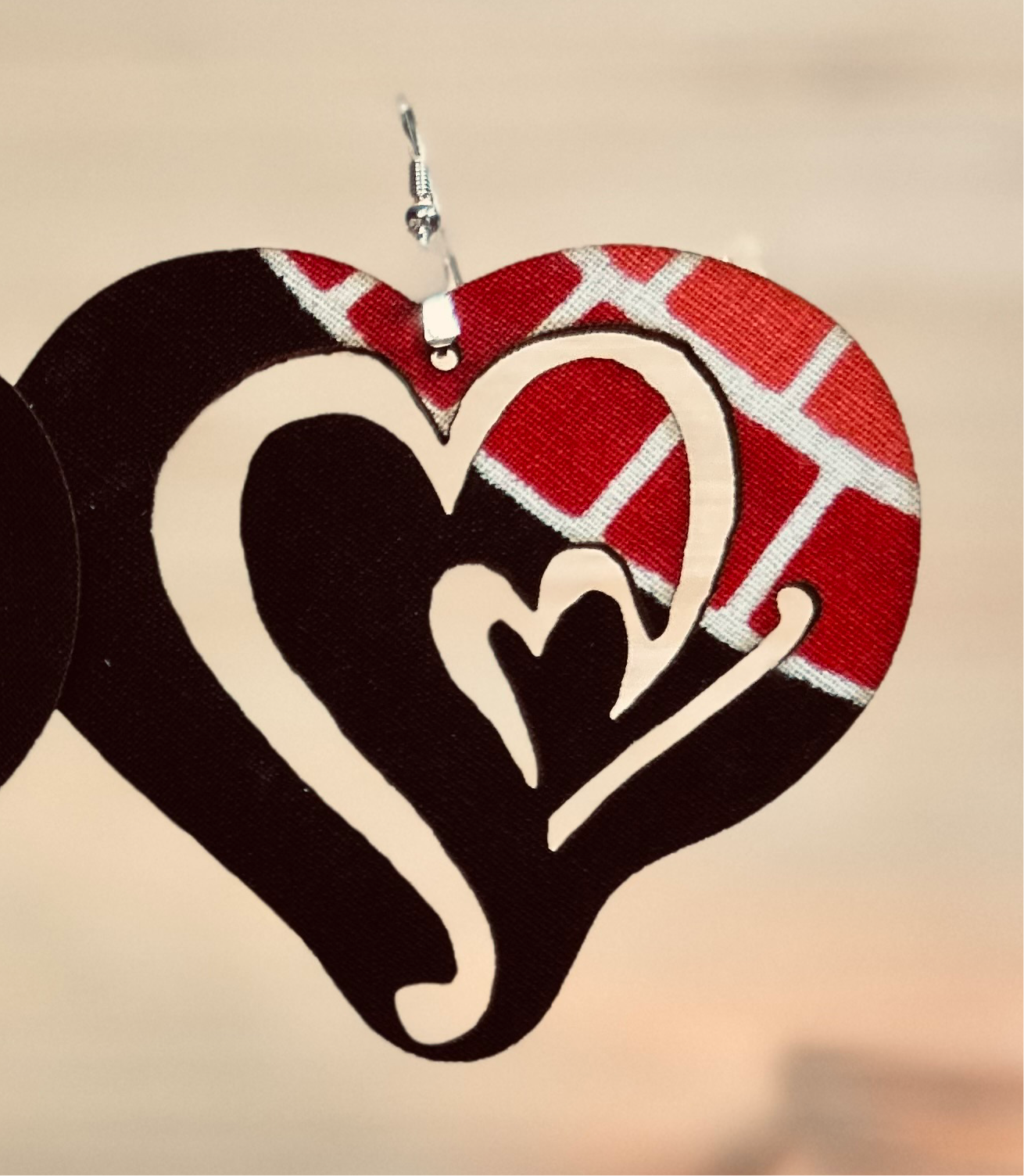 COLOR-210 Large Size Lightweight Wooden Heart Design Earrings Hypoallergenic Statement Piece (Approximately 80mm)