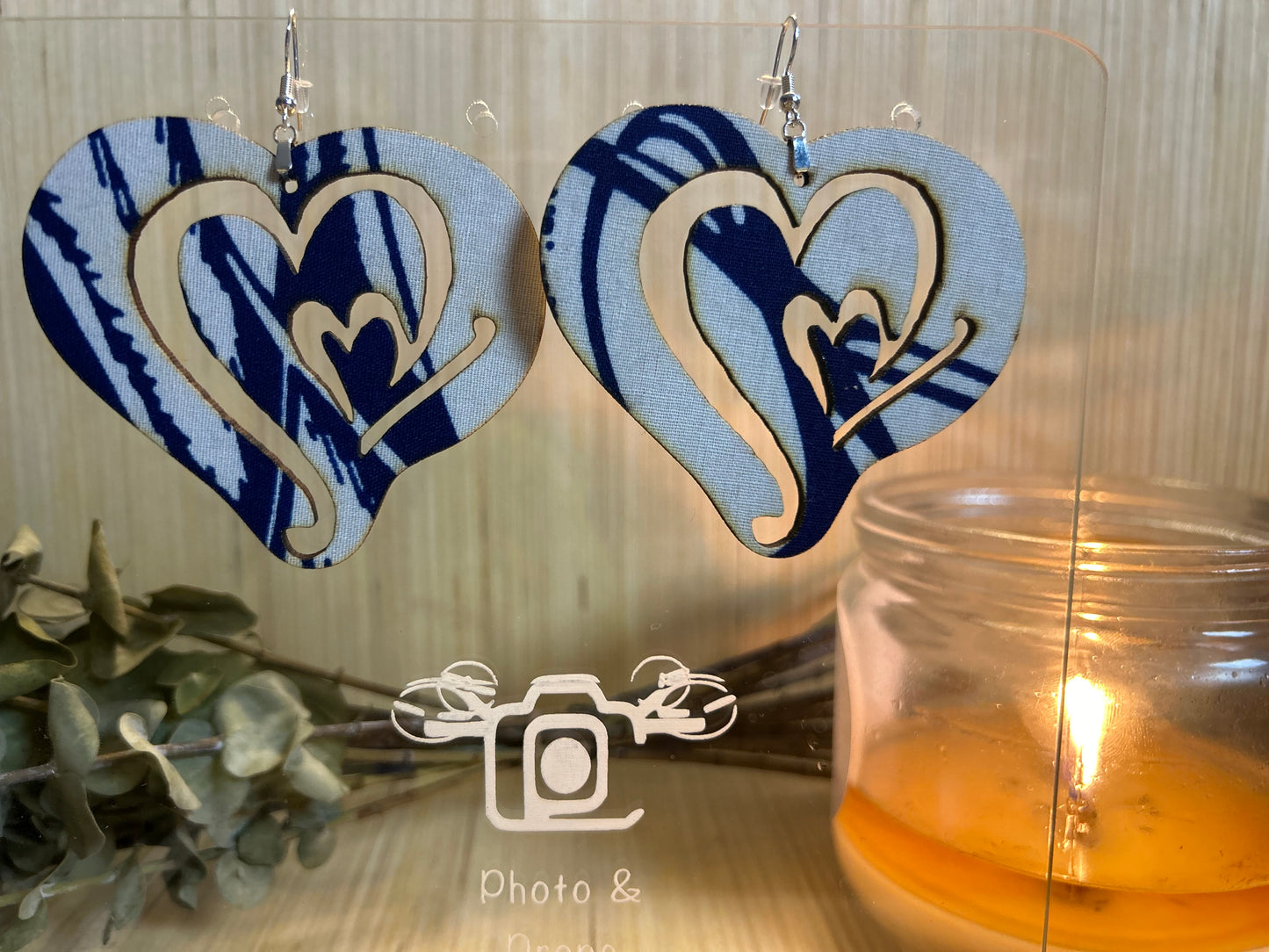 COLOR-427 Large Size Lightweight Wooden Heart Design Earrings Hypoallergenic Statement Piece (Approximately 80mm)