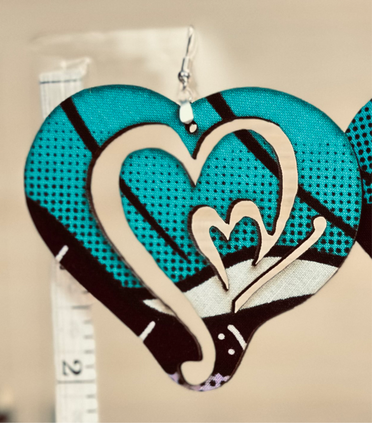 COLOR-212 Large Size Lightweight Wooden Heart Design Earrings Hypoallergenic Statement Piece (Approximately 80mm)