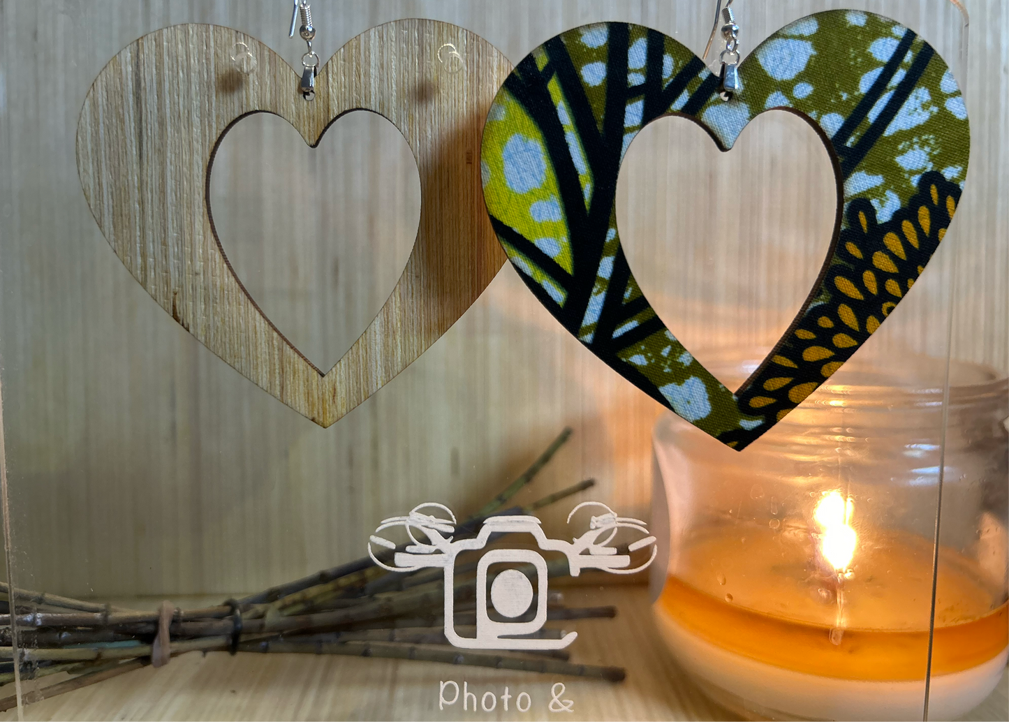 COLOR-82 Large Size Lightweight Wooden Heart Design Earrings Hypoallergenic Statement Piece (Approximately 80mm)