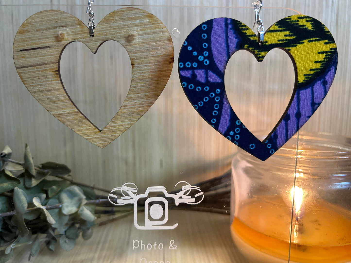 COLOR-426 Large Size Lightweight Wooden Heart Design Earrings Hypoallergenic Statement Piece (Approximately 80mm)