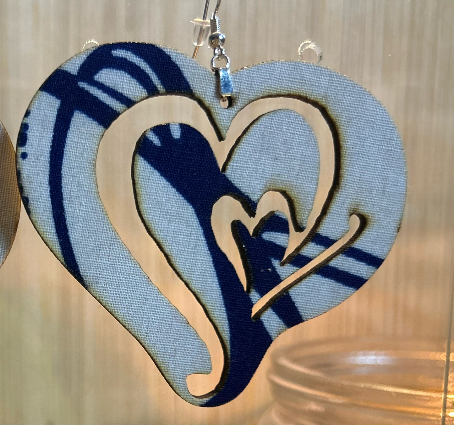 COLOR-427 Large Size Lightweight Wooden Heart Design Earrings Hypoallergenic Statement Piece (Approximately 80mm)