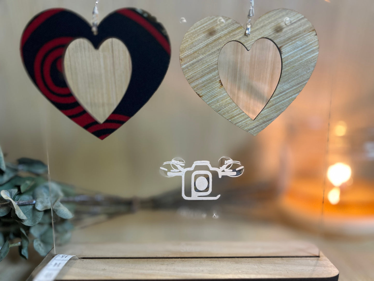 COLOR-422 Large Size Lightweight Wooden Heart Design Earrings Hypoallergenic Statement Piece (Approximately 80mm)