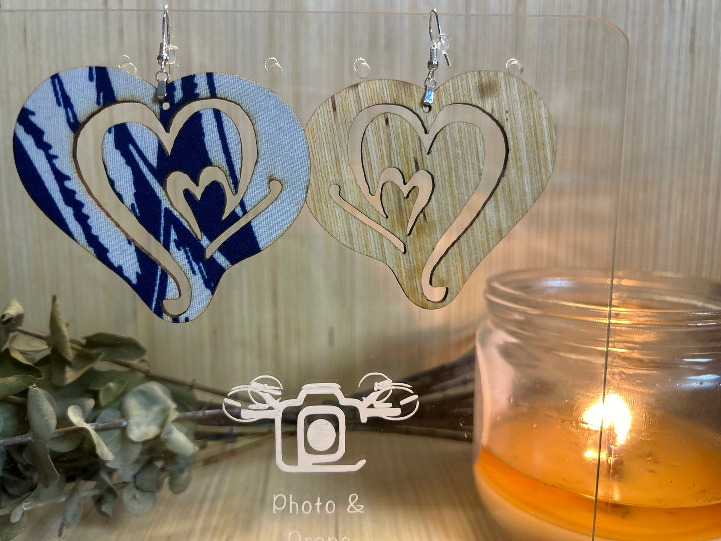 COLOR-427 Large Size Lightweight Wooden Heart Design Earrings Hypoallergenic Statement Piece (Approximately 80mm)