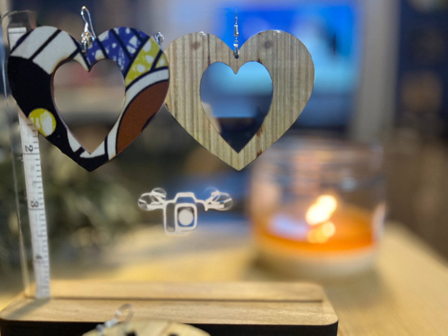 COLOR-425 Large Size Lightweight Wooden Heart Design Earrings Hypoallergenic Statement Piece (Approximately 80mm)