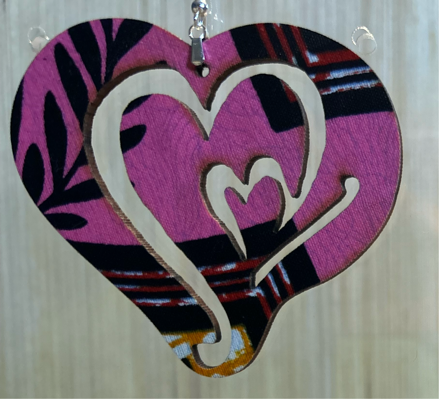 COLOR-89 Large Size Lightweight Wooden Heart Design Earrings Hypoallergenic Statement Piece (Approximately 80mm)