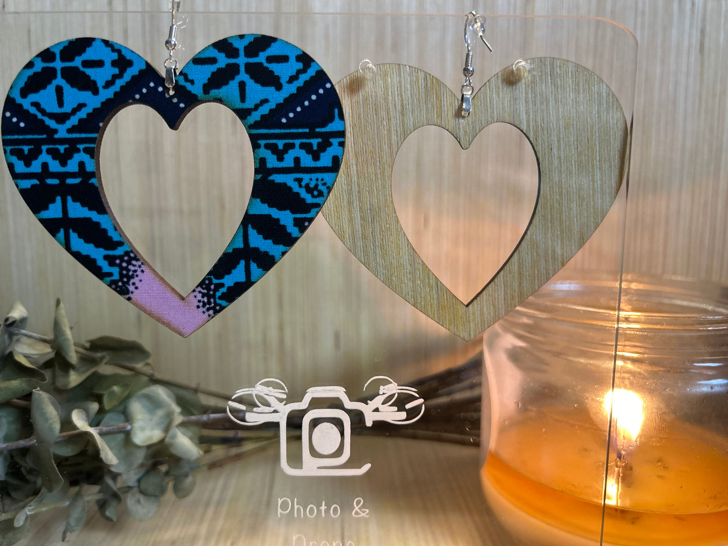 COLOR-111 Large Size Lightweight Wooden Heart Design Earrings Hypoallergenic Statement Piece (Approximately 80mm)