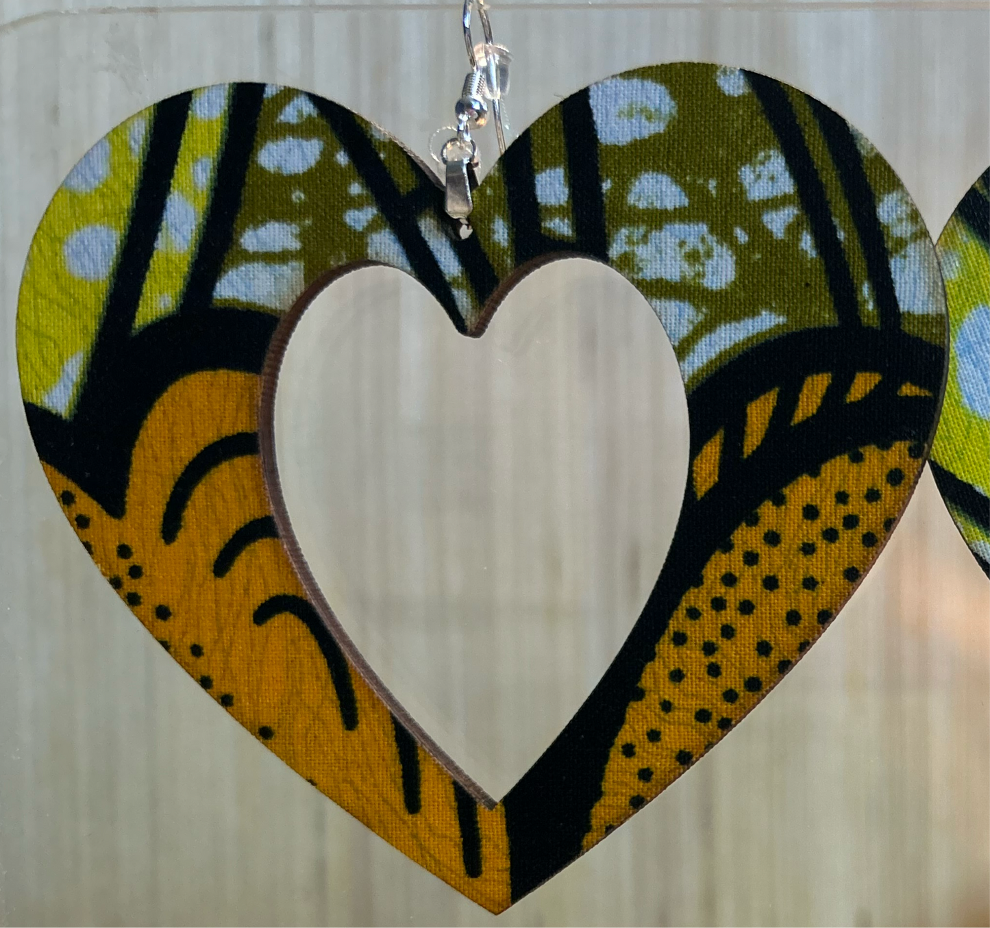 COLOR-82 Large Size Lightweight Wooden Heart Design Earrings Hypoallergenic Statement Piece (Approximately 80mm)