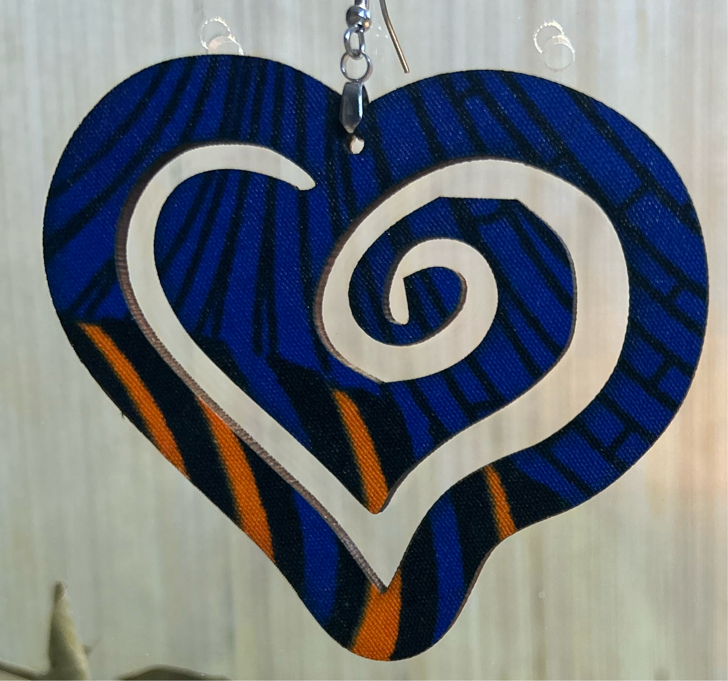 COLOR-423 Large Size Lightweight Wooden Heart Design Earrings Hypoallergenic Statement Piece (Approximately 80mm)