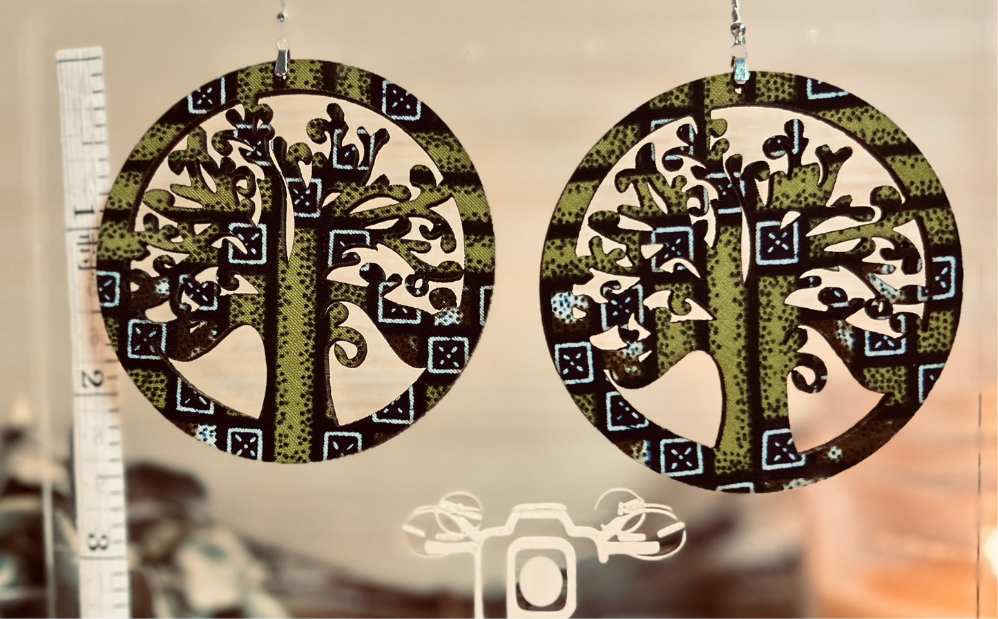 COLOR-233 Large Size Lightweight Wooden Tree Design Earrings Hypoallergenic Statement Piece (Approximately 80mm)