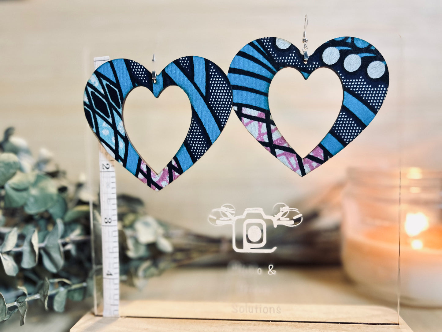 COLOR-213 Large Size Lightweight Wooden Heart Design Earrings Hypoallergenic Statement Piece (Approximately 80mm)