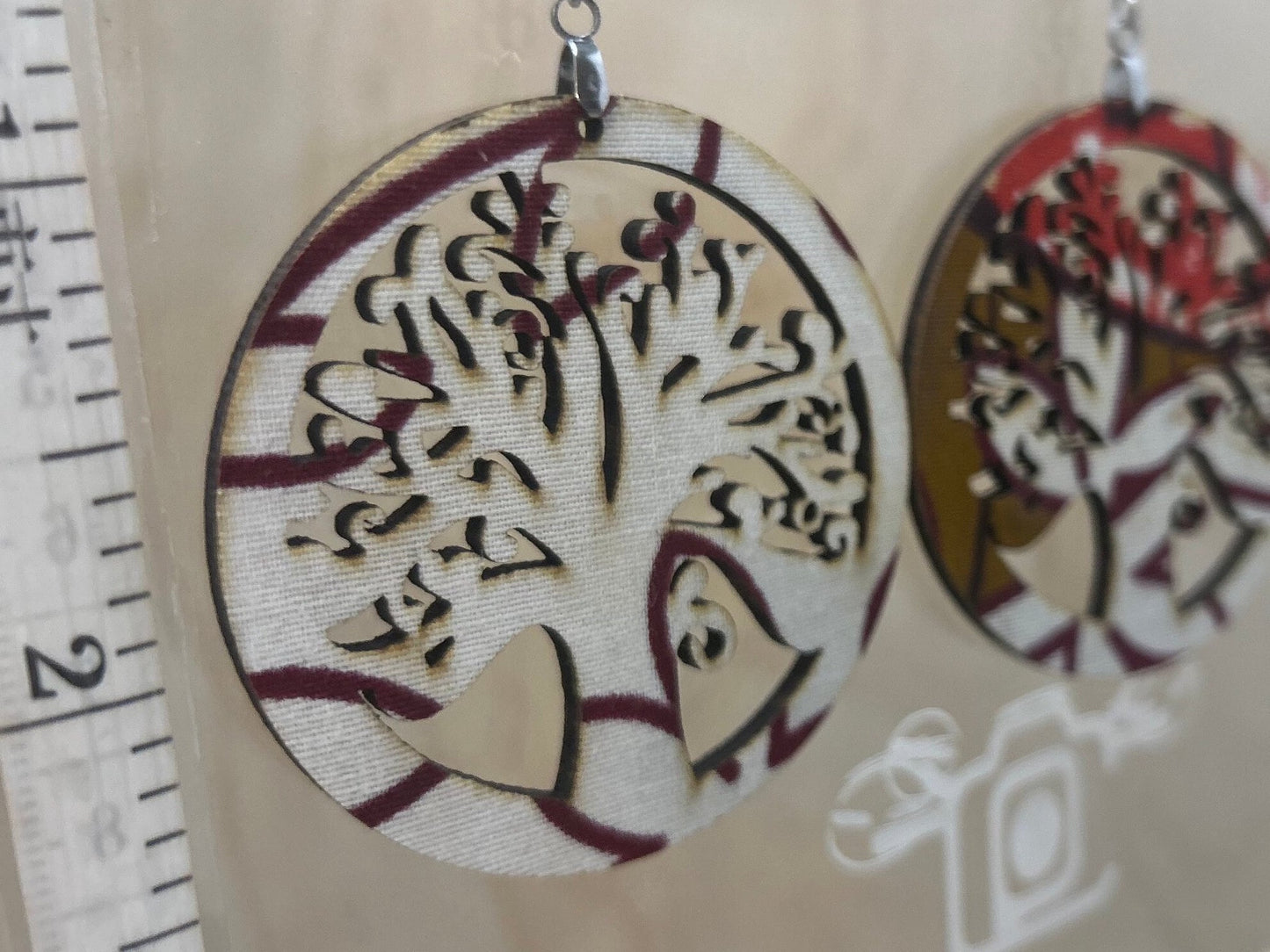 COLOR-10 Large Size Lightweight Wooden Tree Design Earrings Hypoallergenic Statement Piece (Approximately 60mm)