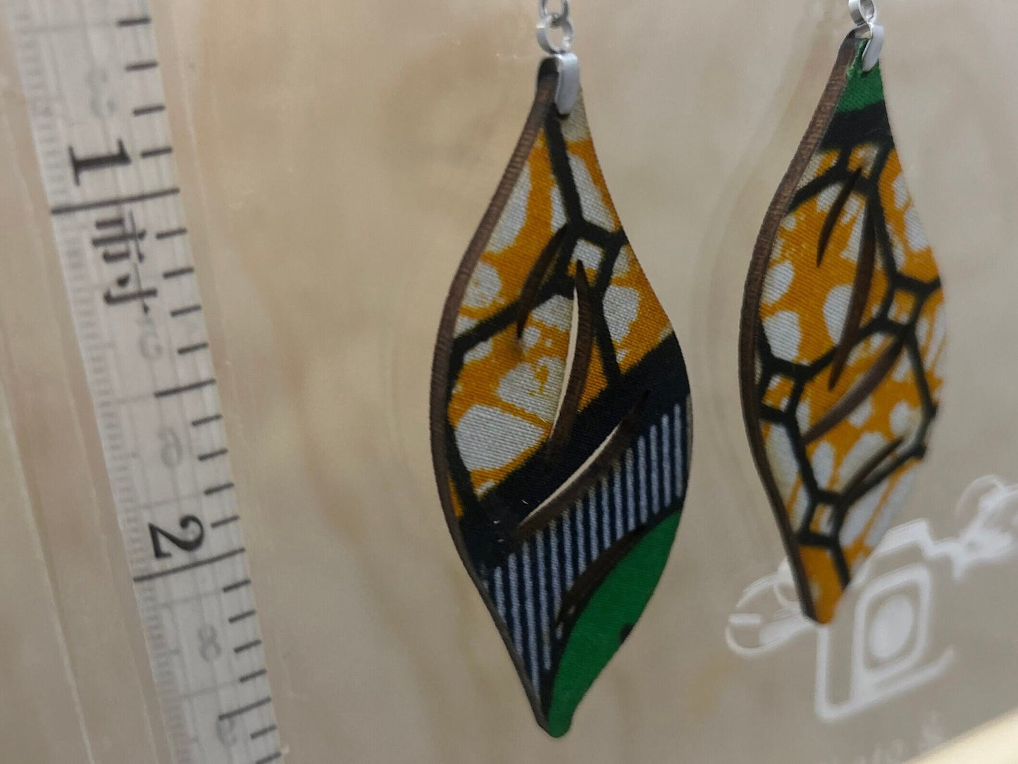 COLOR-26 Large Size Lightweight Wooden Leaf Design Earrings Hypoallergenic Statement Piece (Approximately 75mm)