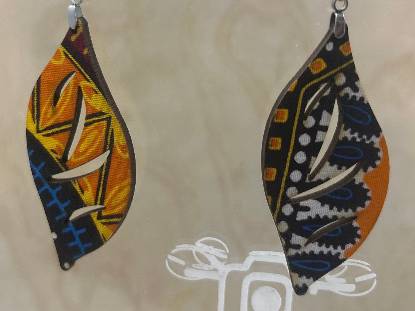 Leaf COLOR-33 Large Size Lightweight Wooden Leaf Design Earrings Hypoallergenic Statement Piece (Approximately 75mm)