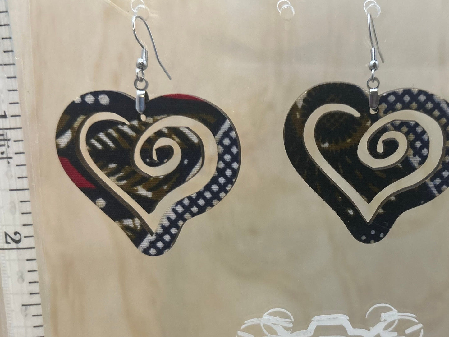 Heart COLOR-38 Medium Size Lightweight Wooden Heart Design Earrings Hypoallergenic Statement Piece (Approximately 60mm)
