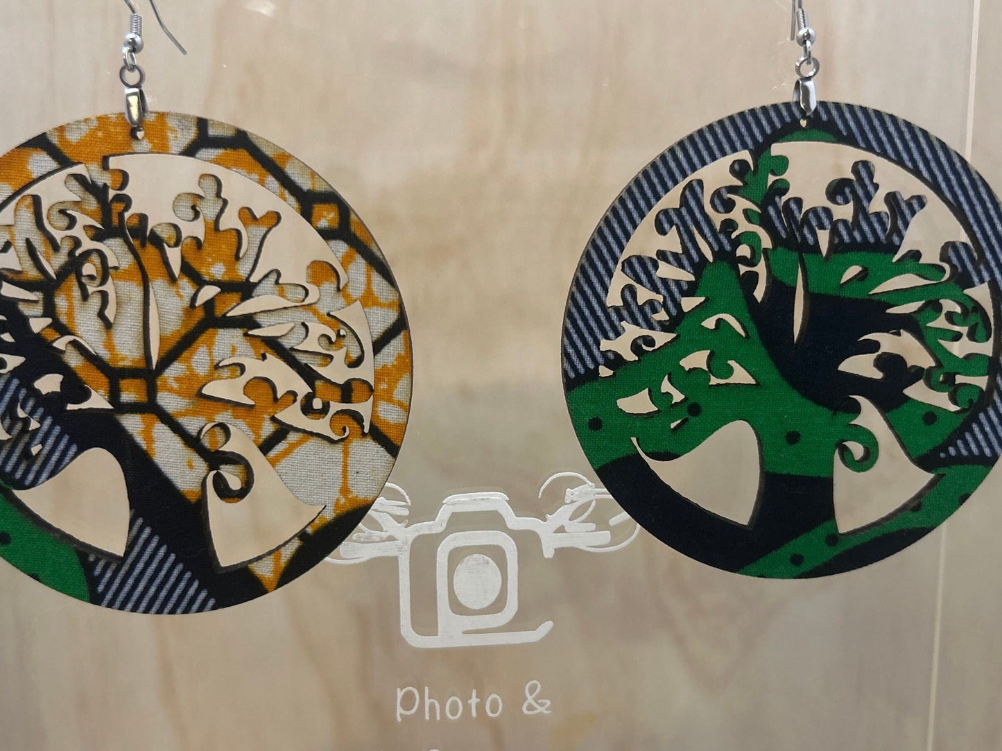 COLOR-21 Large Size Lightweight Wooden Tree Design Earrings Hypoallergenic Statement Piece (Approximately 80mm)