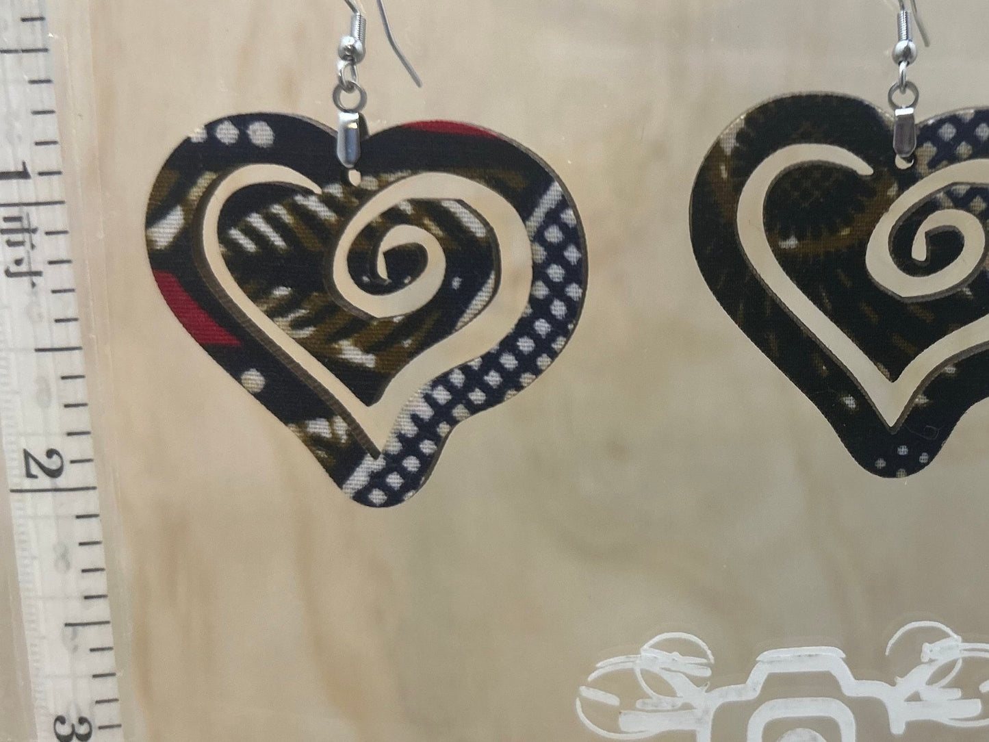 Heart M COLOR-38 Medium Size Lightweight Wooden Heart Design Earrings Hypoallergenic Statement Piece (Approximately 60mm)