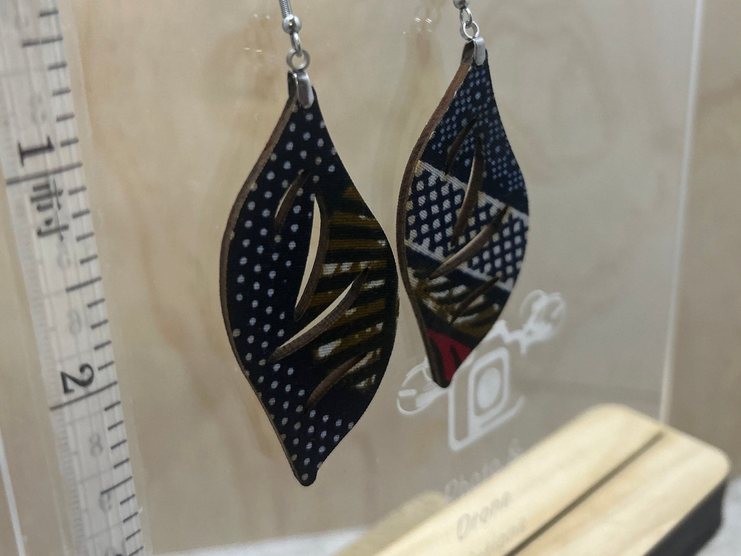 Leaf M COLOR-41 Medium Size Lightweight Wooden Leaf Design Earrings Hypoallergenic Statement Piece (Approximately 40mm)