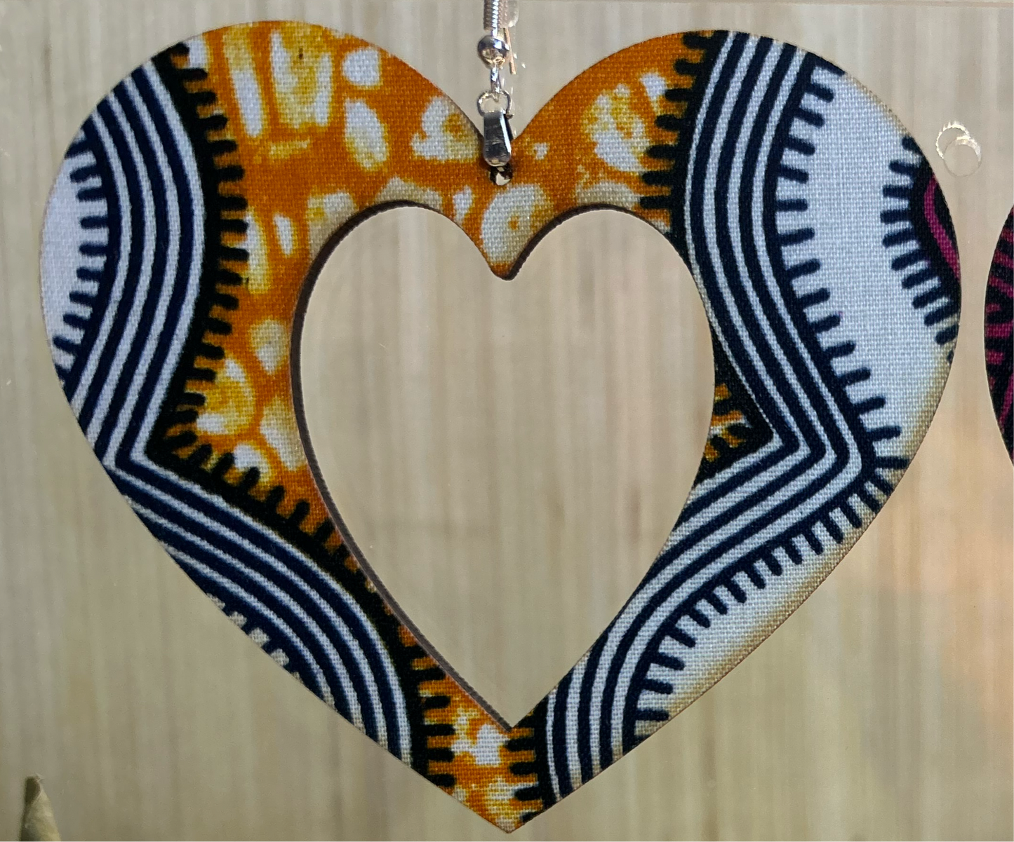 COLOR-99 Large Size Lightweight Wooden Heart/Sun Design Earrings Hypoallergenic Statement Piece (Approximately 80mm)