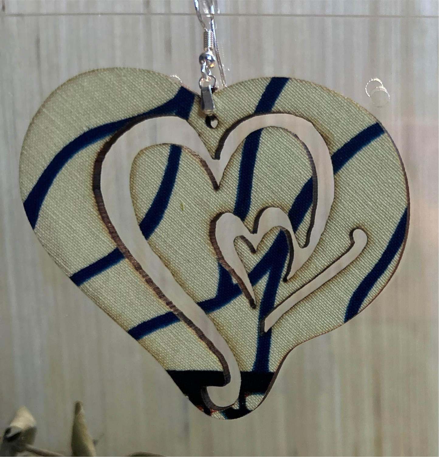 COLOR-429 Large Size Lightweight Wooden Heart Design Earrings Hypoallergenic Statement Piece (Approximately 80mm)