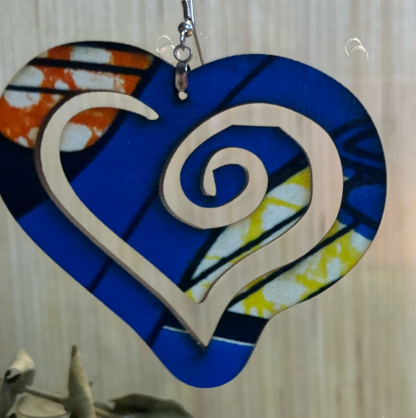 COLOR-430 Large Size Lightweight Wooden Heart Design Earrings Hypoallergenic Statement Piece (Approximately 80mm)