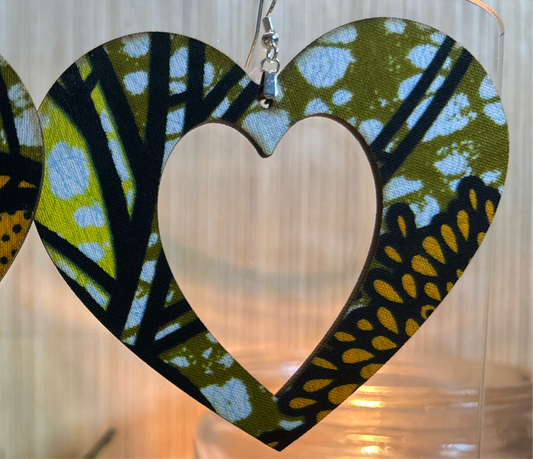 COLOR-82 Large Size Lightweight Wooden Heart Design Earrings Hypoallergenic Statement Piece (Approximately 80mm)