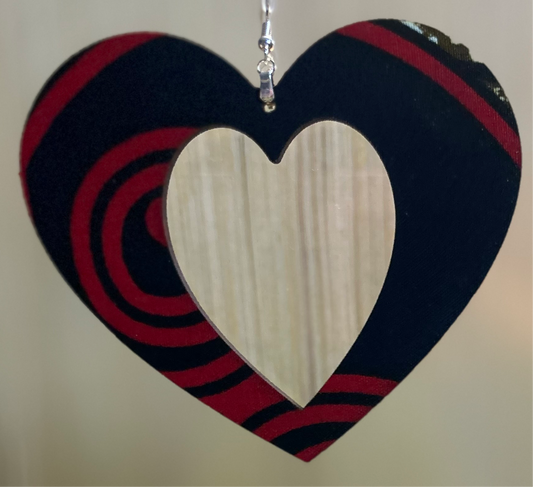 COLOR-422 Large Size Lightweight Wooden Heart Design Earrings Hypoallergenic Statement Piece (Approximately 80mm)