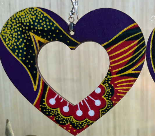 COLOR-87 Large Size Lightweight Wooden Heart Design Earrings Hypoallergenic Statement Piece (Approximately 80mm)