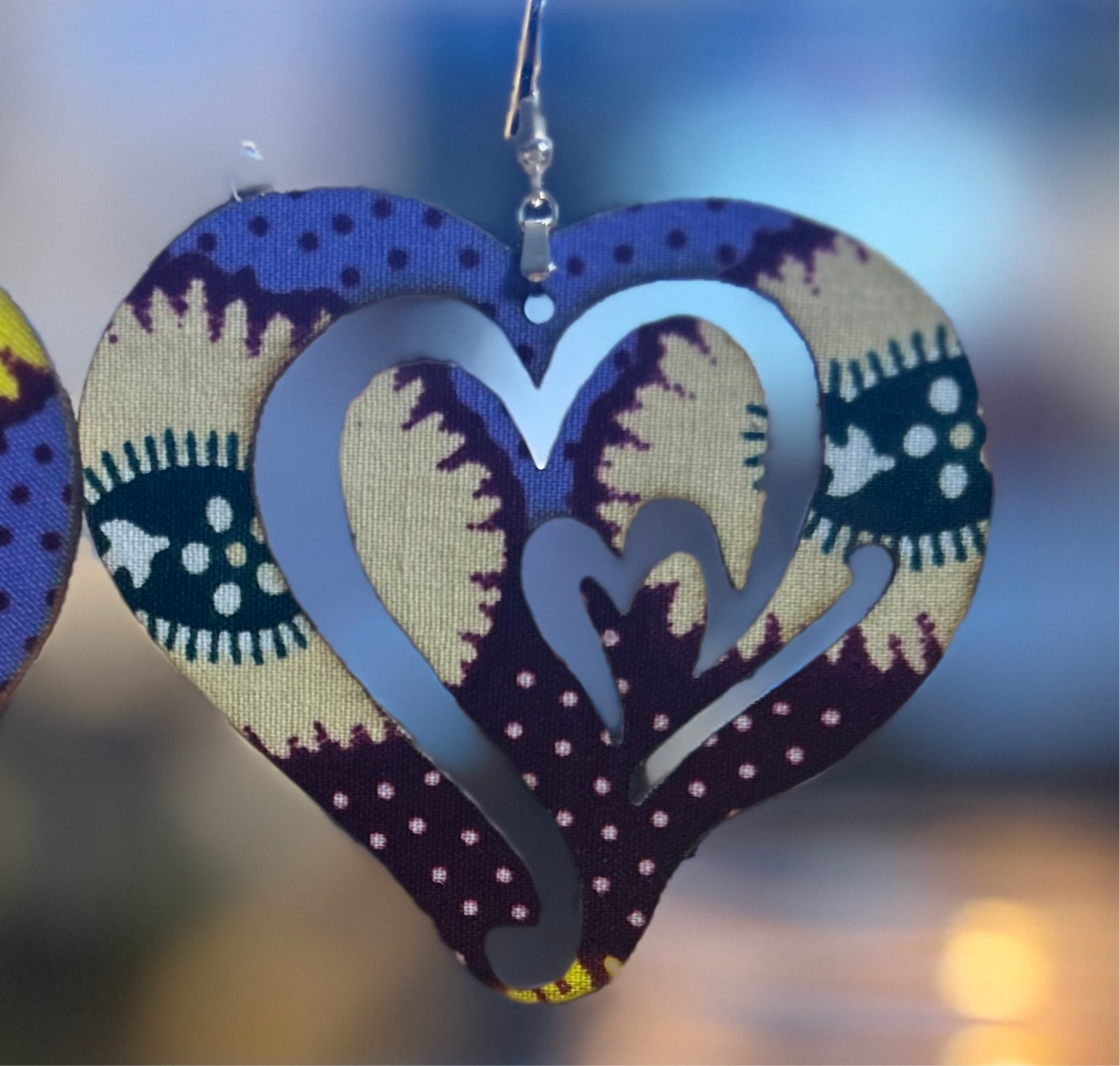 COLOR-246 Large Size Lightweight Wooden Heart Design Earrings Hypoallergenic Statement Piece (Approximately 80mm)