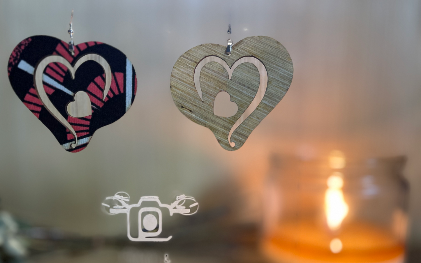 COLOR-408 Large Size Lightweight Wooden Heart Design Earrings Hypoallergenic Statement Piece (Approximately 80mm)