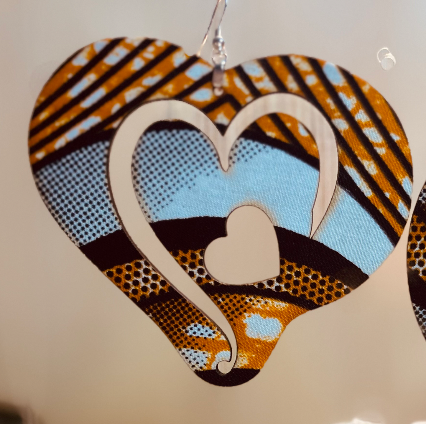 COLOR-415 Large Size Lightweight Wooden Heart/Sun Design Earrings Hypoallergenic Statement Piece (Approximately 80mm)