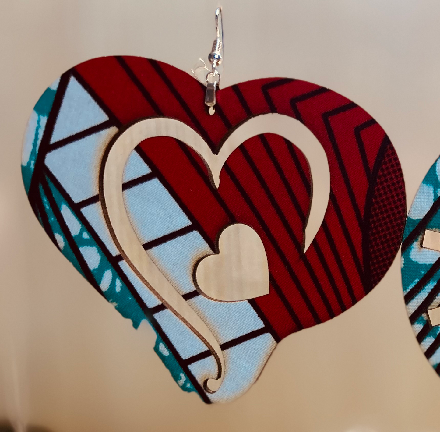 COLOR-413 Large Size Lightweight Wooden Heart/Sun Design Earrings Hypoallergenic Statement Piece (Approximately 80mm)