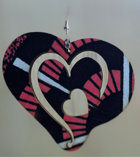 COLOR-250 Large Size Lightweight Wooden Heart Design Earrings Hypoallergenic Statement Piece (Approximately 80mm)