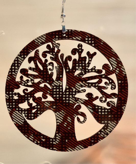 COLOR-227 Large Size Lightweight Wooden Tree Design Earrings Hypoallergenic Statement Piece (Approximately 80mm)